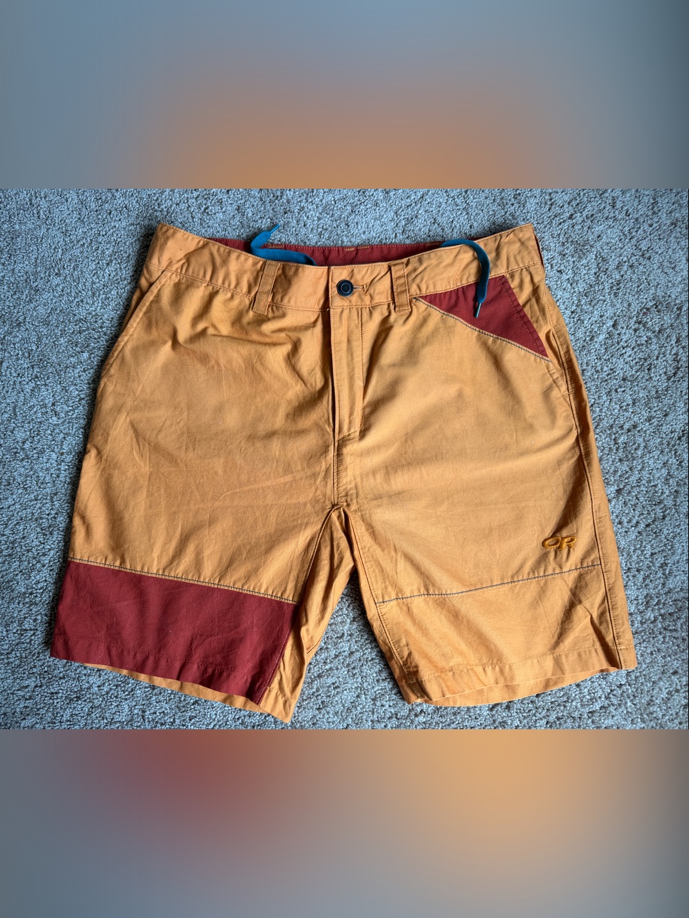 Outdoor Research Ochre and Rust Colorblock Flat-Front Shorts